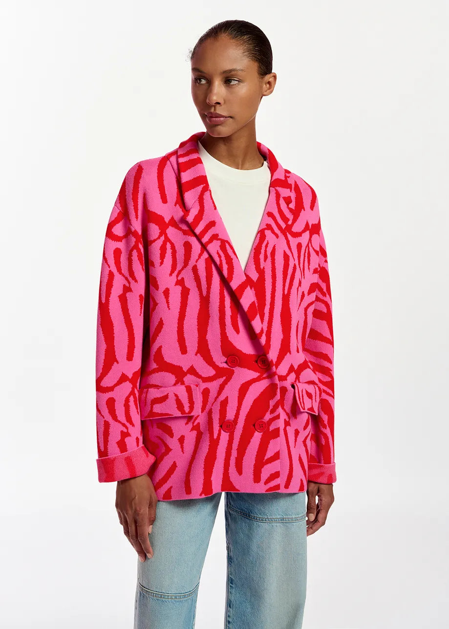 Pink and red zebra print blazer jacket