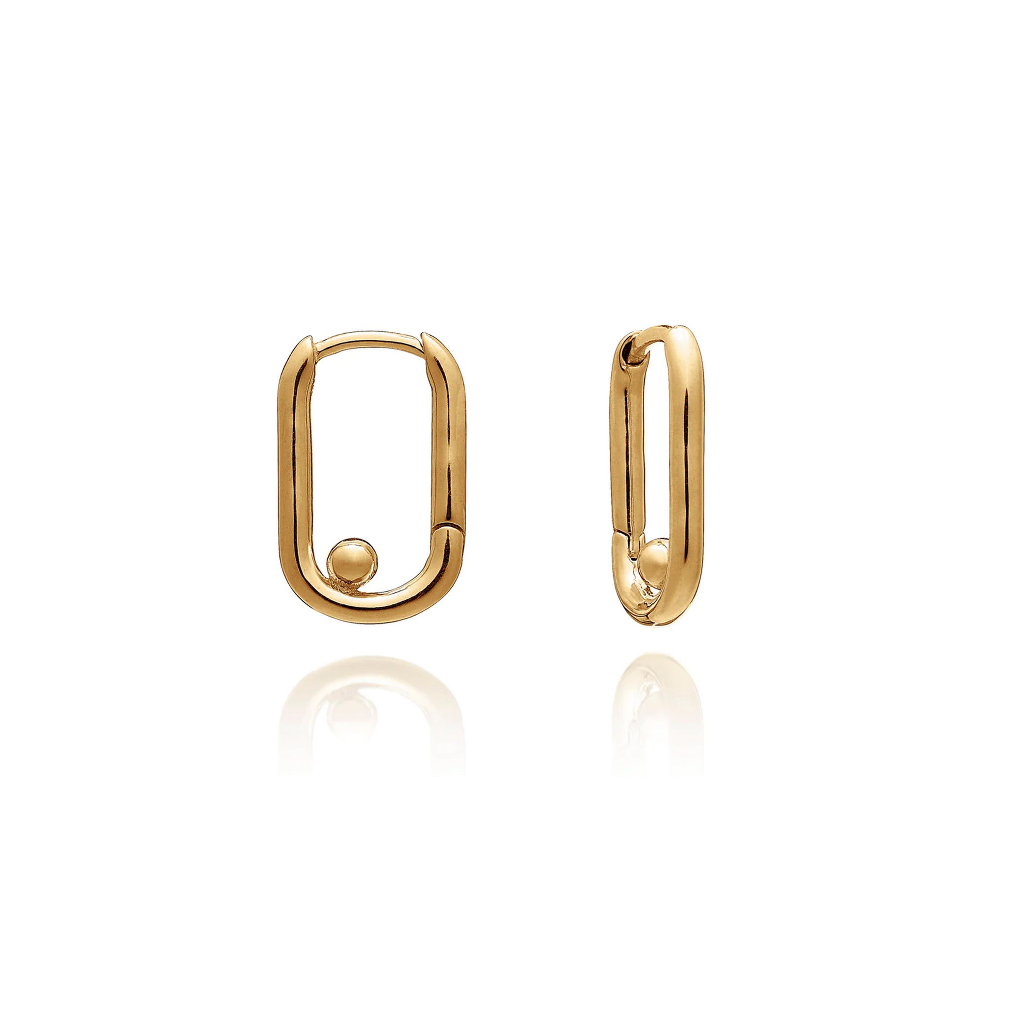 A pair of Stellar Hardware Huggie Hoop Earrings - Gold by Rachel Jackson with a gold orb in the middle.
