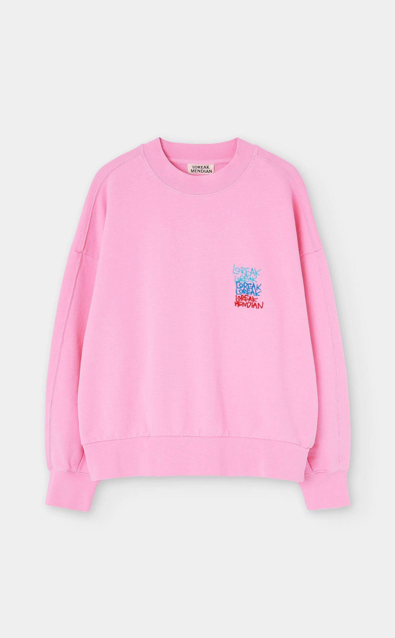 Pink relaxed fit crewneck sweatshirt with logo on right side chest