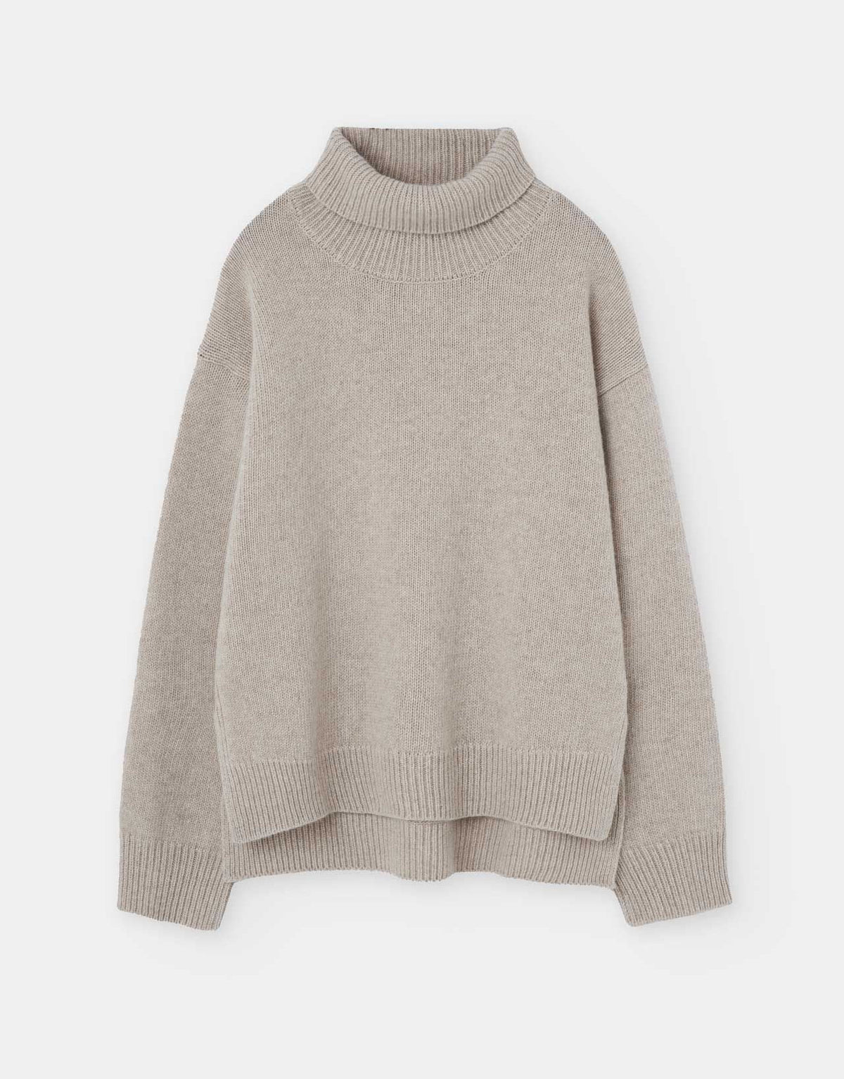 natural coloured knitted rollneck sweater on a white background