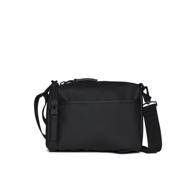 Matte Black crossbody bag with side strap for suitcase carry