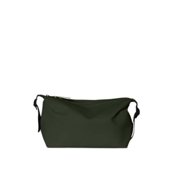 Green waterproof weekend wash bag by rains - studio shot against a white background