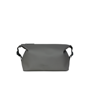 Large matte grey washbag with adjustable side straps 