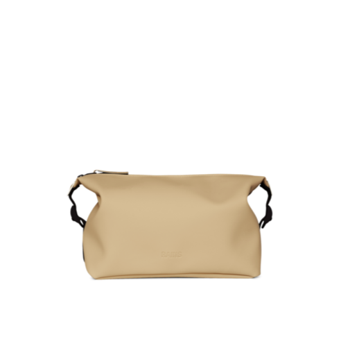 Large matte sand coloured washbag with adjustable side straps 