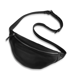 black leather crossbody bum bag with strap
