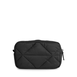 small black makeup bag made from recycled materials vegan back view