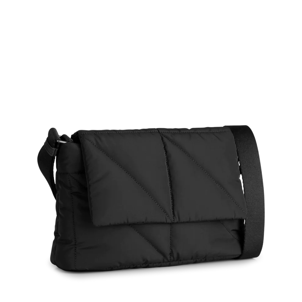 A durable Markberg FaylaMBG Crossbody Bag, Slash Puffer - Black with an adjustable shoulder strap.