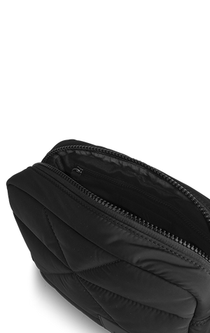 small black puffer detail crossbody bag zip view