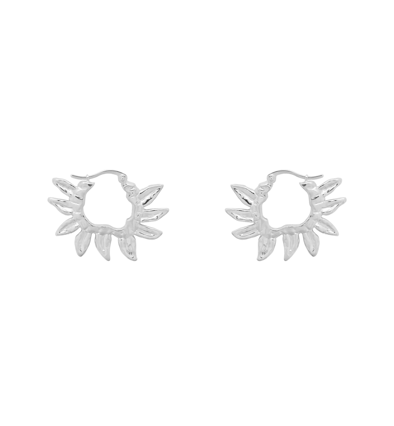 sunflower petal hoop earrings silver