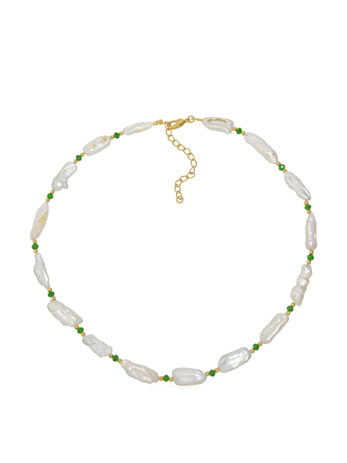 A SHYLA - Bondi Pearl Necklace with pearls and green beads.