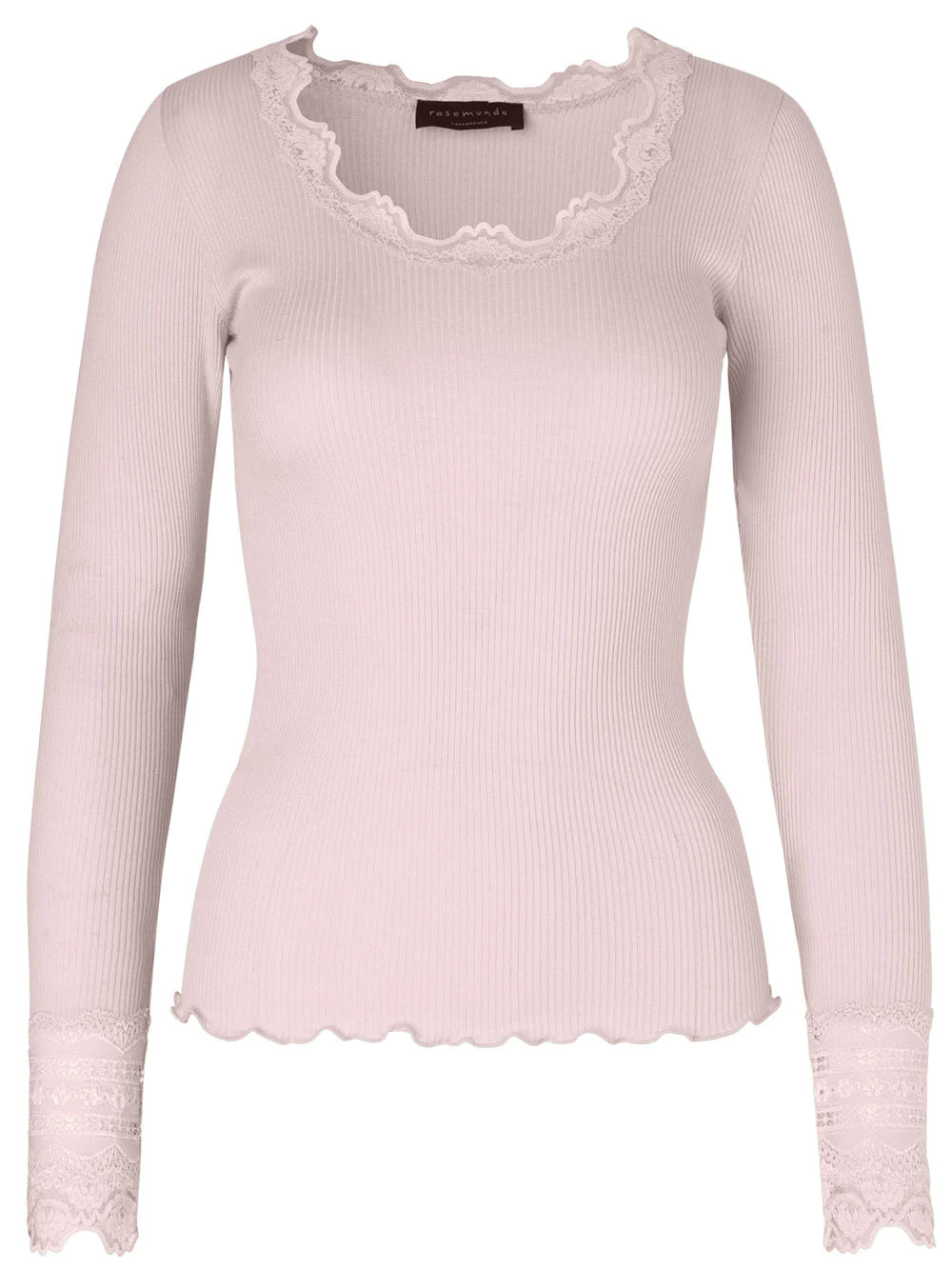 A beautifully designed Rosemunde women's pink Long-Sleeve Silk Lace Top with lace detailing.