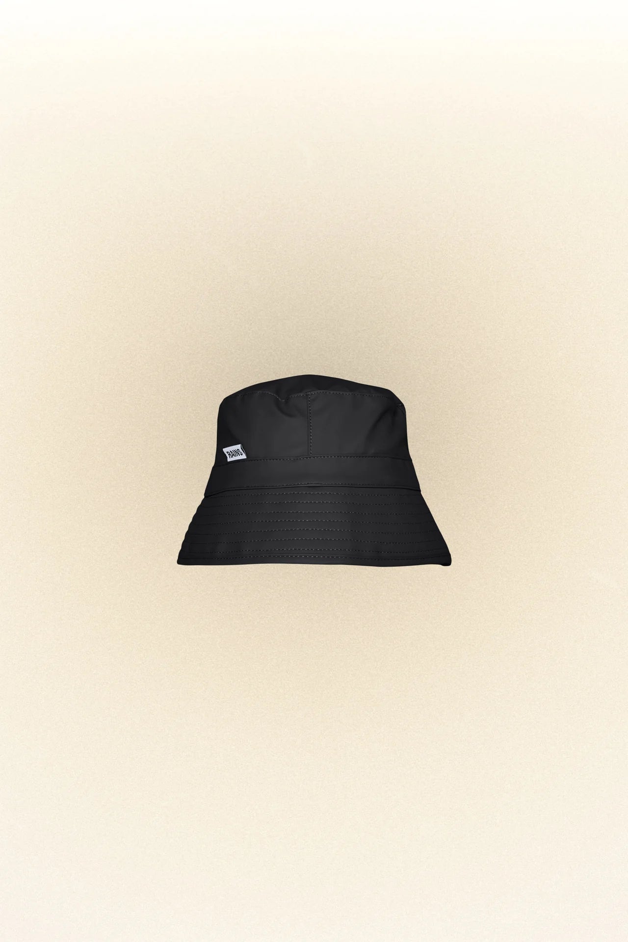 A waterproof black Rains Bucket Hat on a white background.