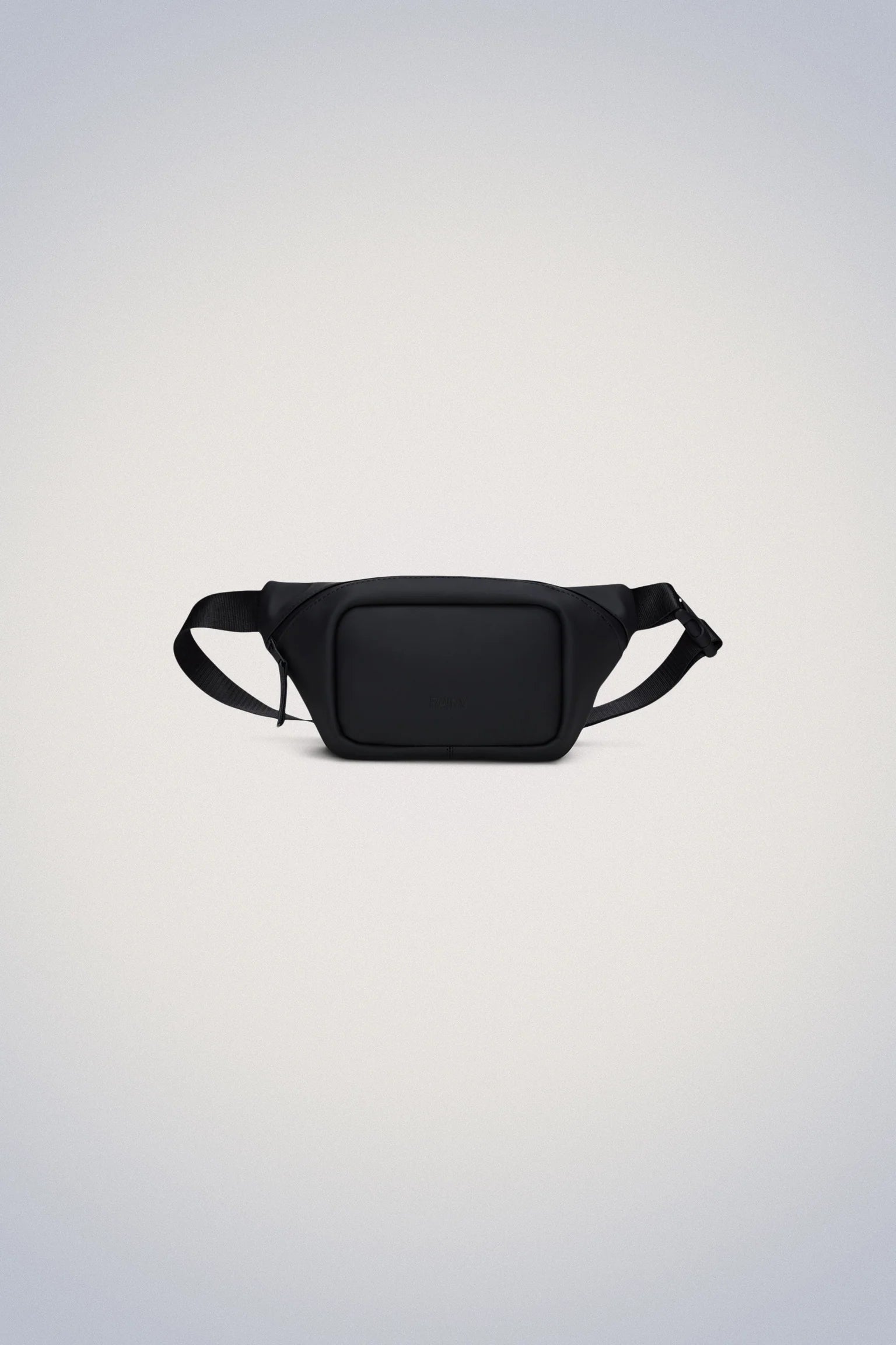 A Rains Bum Bag Mini with an adjustable webbing strap.