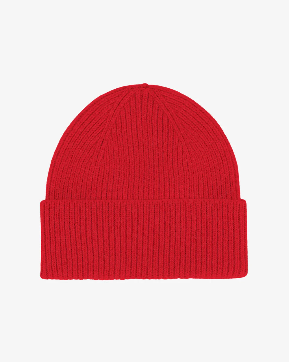 The Colorful Standard Merino Wool Beanie is a red single fold hat made from breathable fibres, featuring a folded brim and shown on a plain white background.