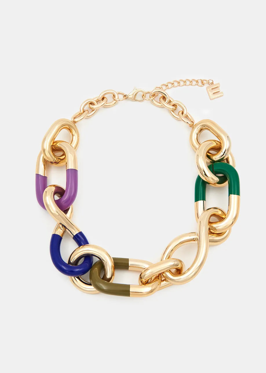essentiel antwerp ean necklace gold green and purple links chain