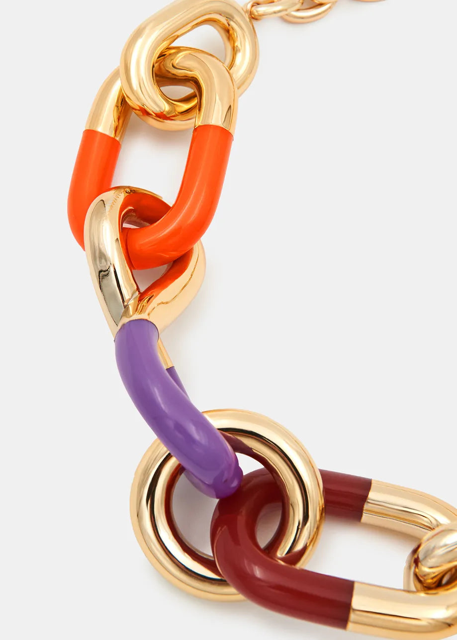 An Ean - Gold, orange and purple chunky chain necklace with colorful resin accents by Essentiel Antwerp.