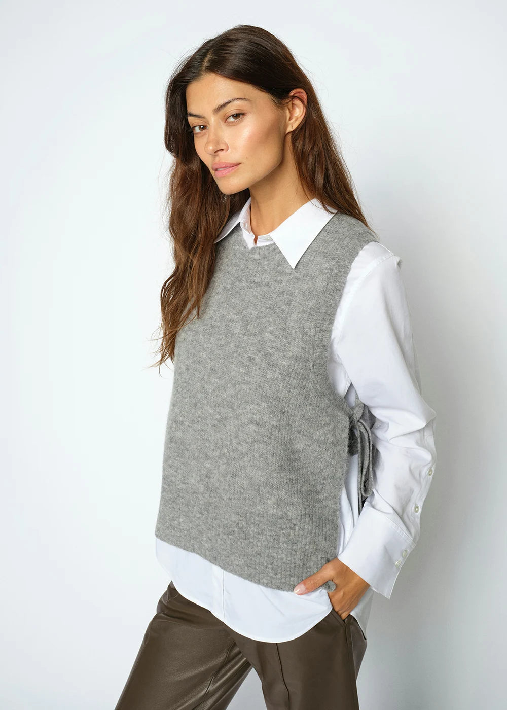 Mos Mosh Thora Tie Knit Vest - Grey Melange - ALC Edinburgh