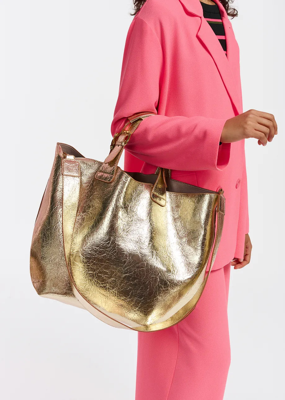 Gold faux leather shopper bag with small purse