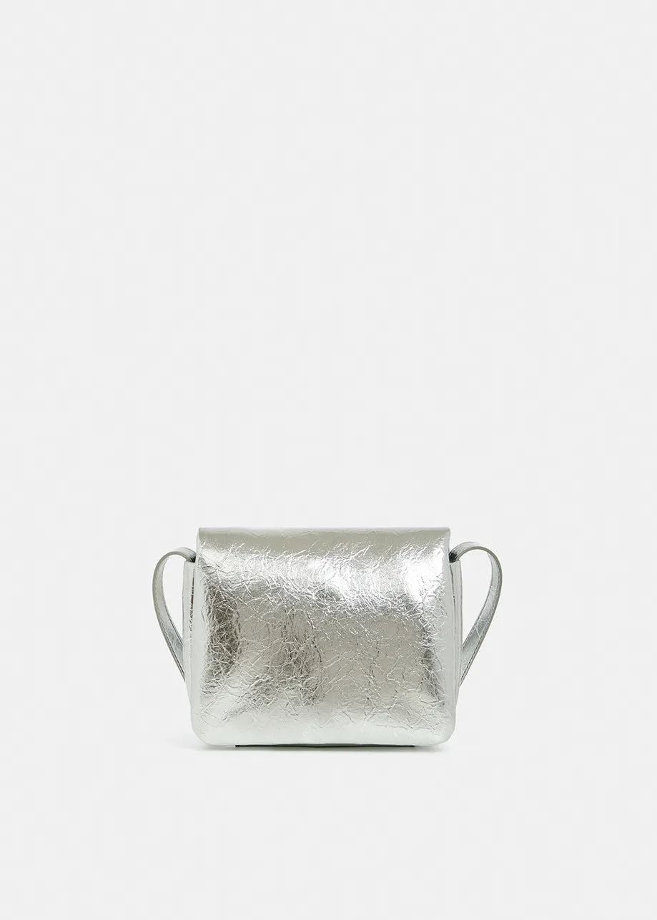 Silver faux leather shoulder bag