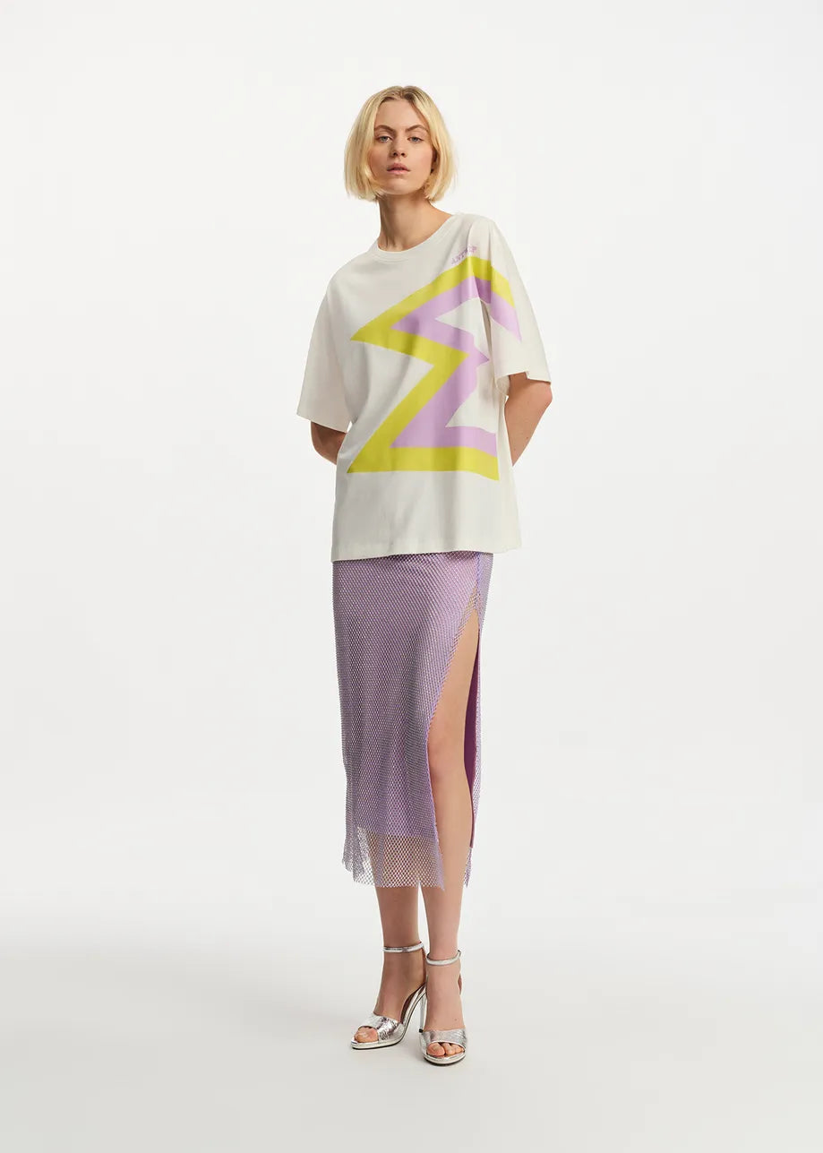 Lilac midi skirt with rhinstone mesh overlay