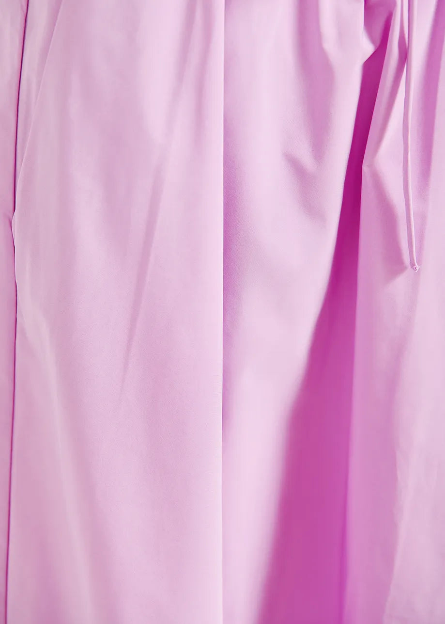 Model wears lilac A-line midi skirt