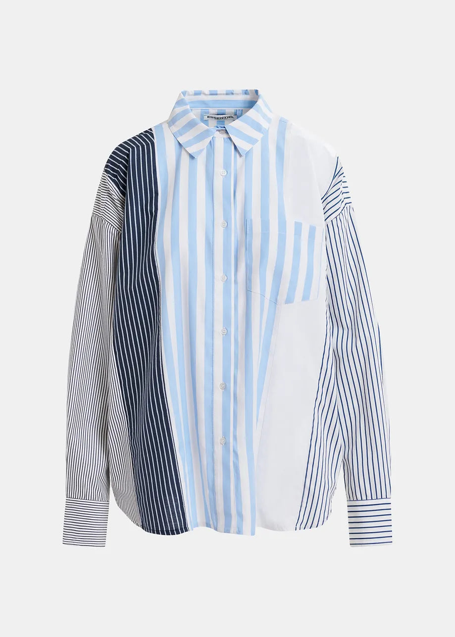 The Hemix Striped Shirt by Essentiel Antwerp is a cotton-blend, long-sleeve button-up with alternating blue and white stripes for an elegant look.