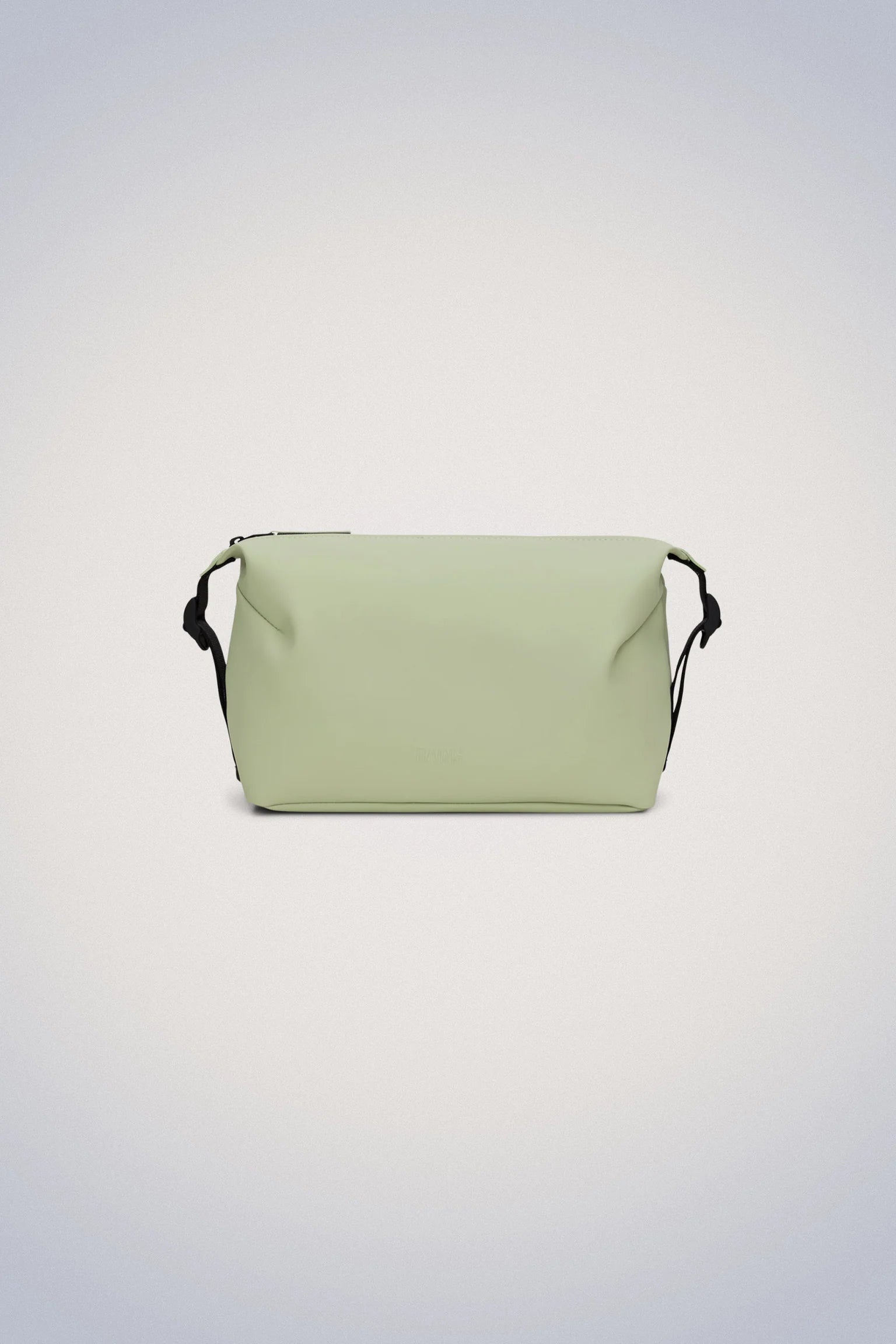 A Rains Hilo Wash Bag - Earth, a green toiletry bag with a waterproof design, on a white background.
