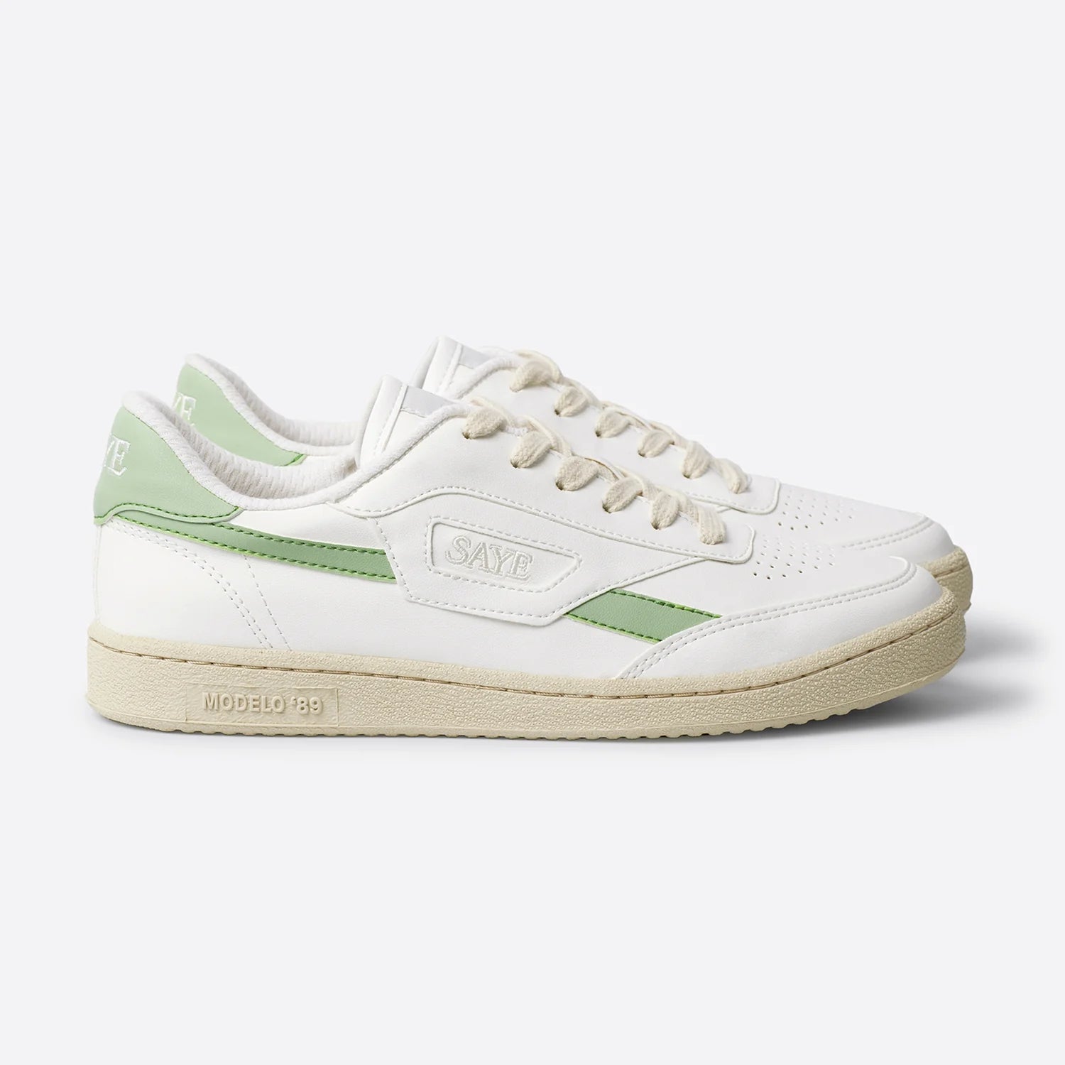 Off white trainers with lime green side detail