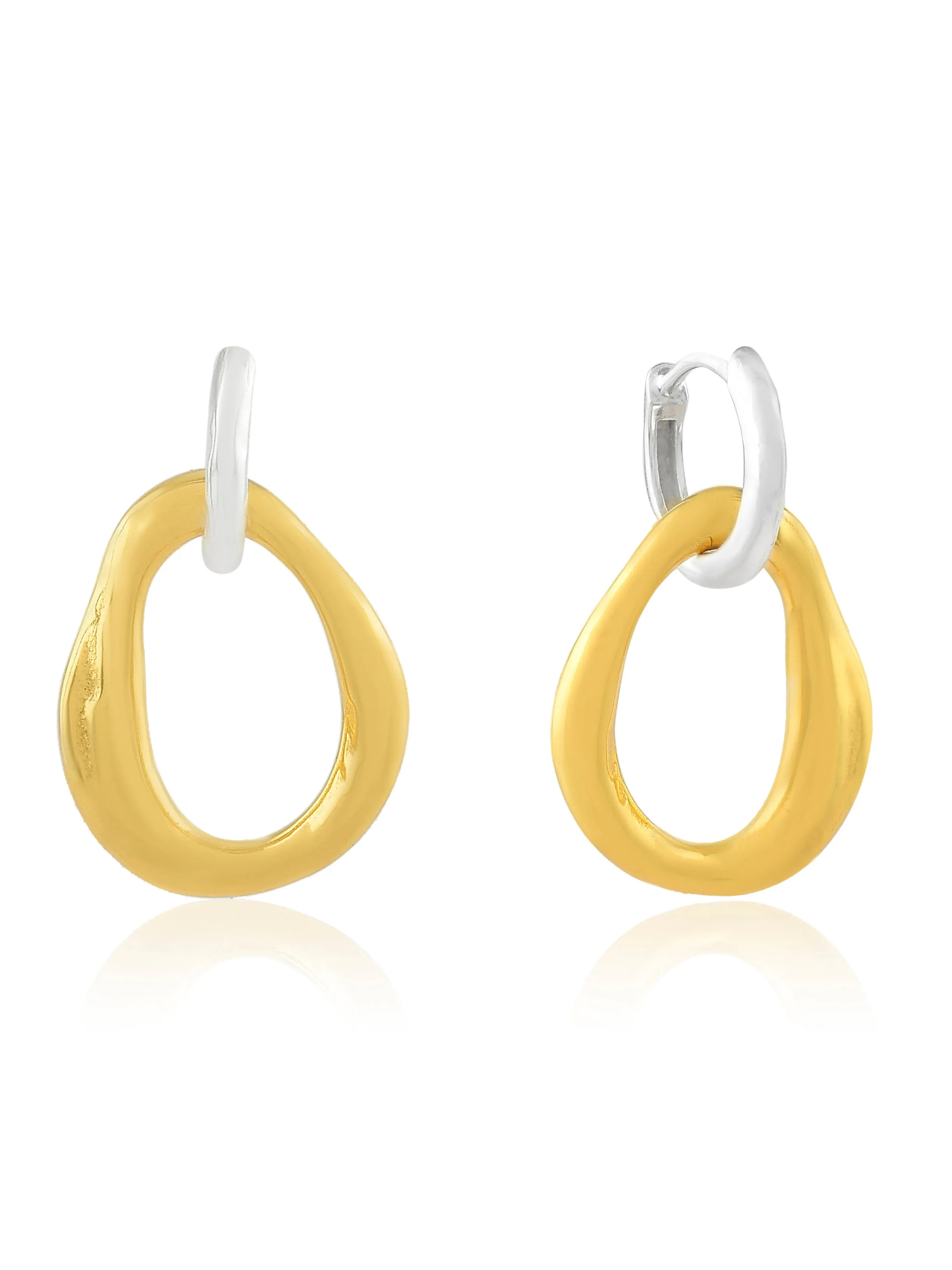 A pair of Shyla - Meridien Hoops - Gold hoop earrings with intertwining hoops.