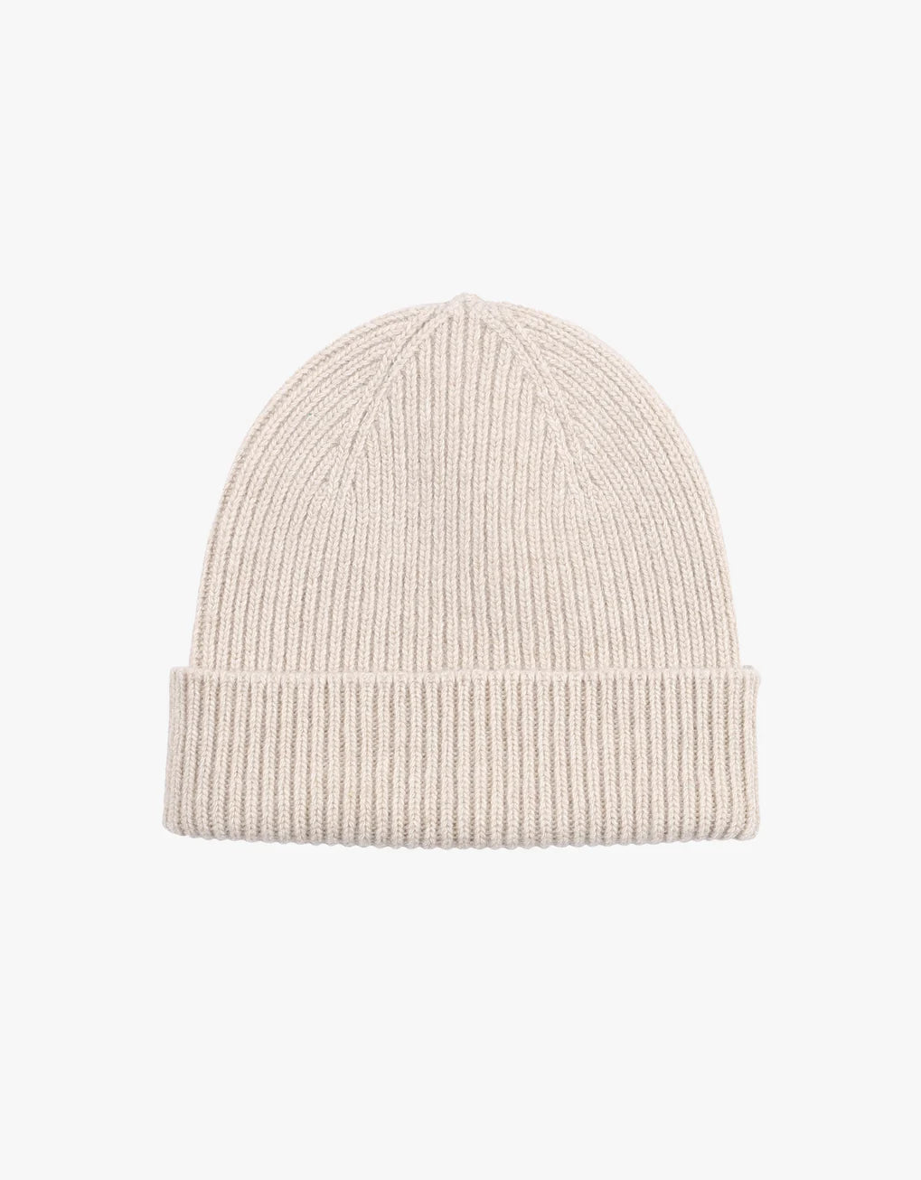 A Colorful Standard Merino Wool Beanie in beige on a white background, perfect for the cold season.