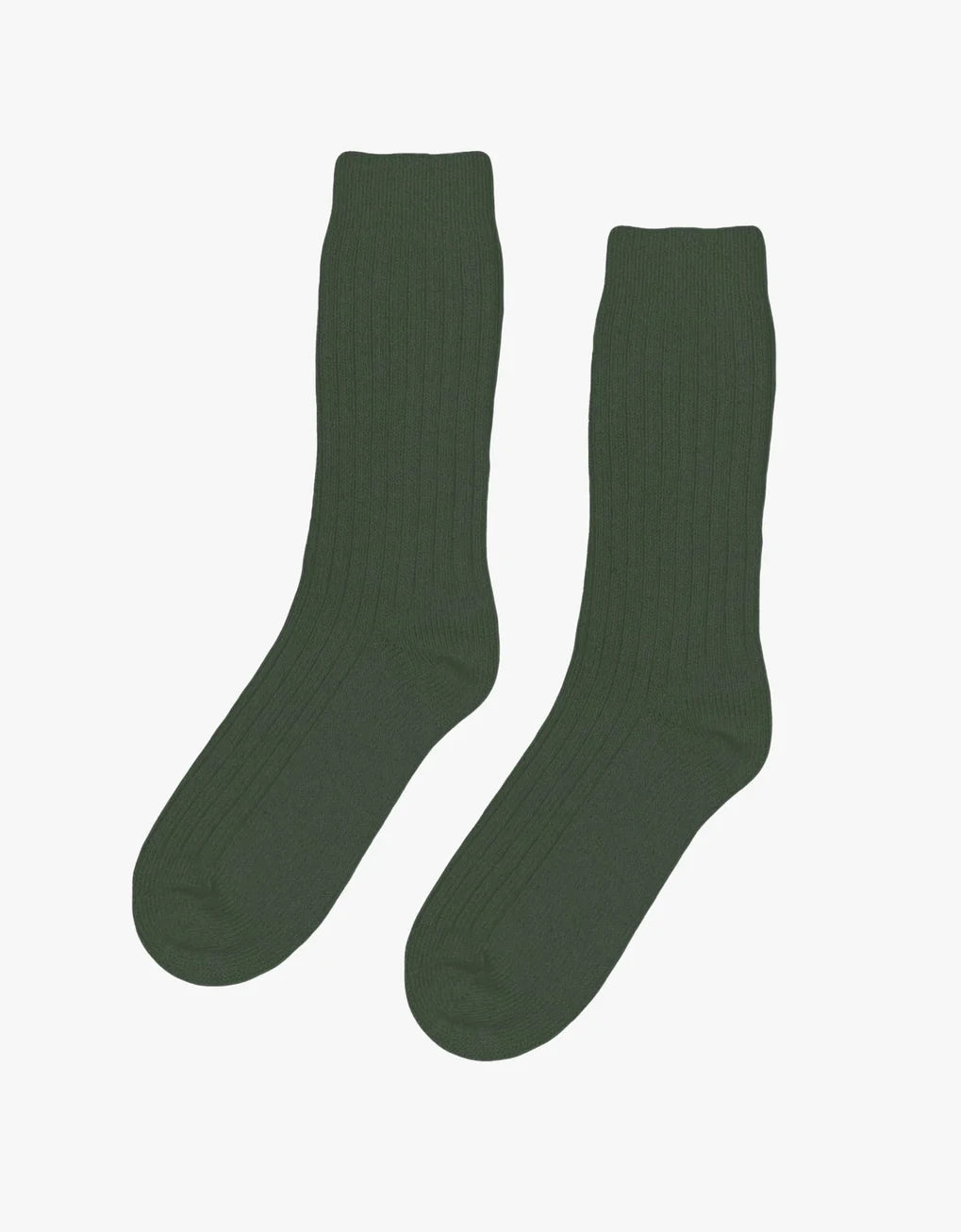 A pair of Colorful Standard Merino Wool Blend Socks made with recycled fibers on a white background.