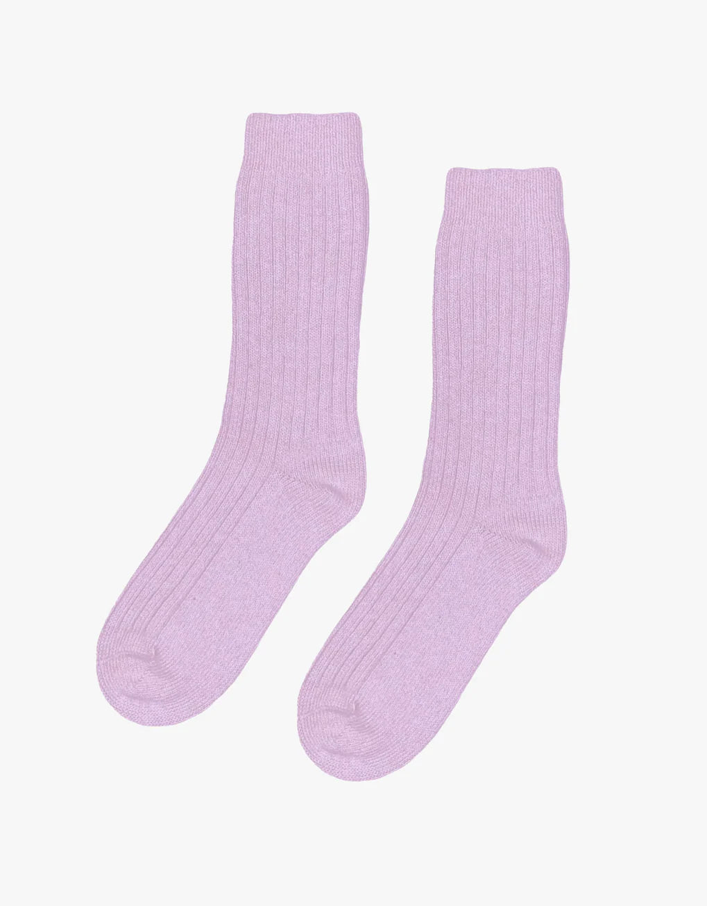A pair of Colorful Standard Merino Wool Blend Socks made with recycled fibres on a white background.