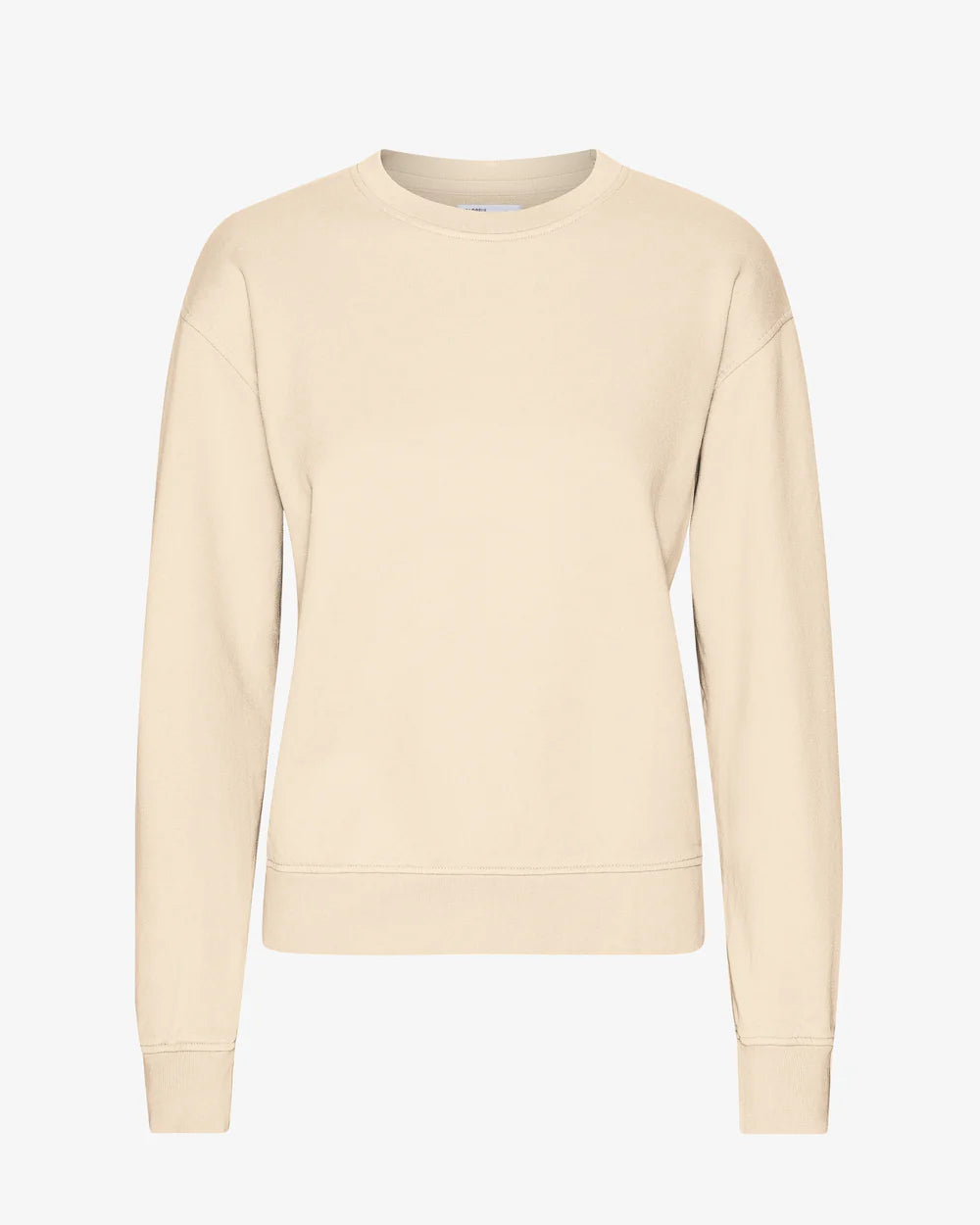 The Classic Organic Crew by Colorful Standard, a plain beige long-sleeve crew neck sweatshirt made from dense knit organic cotton, is shown against a white background.