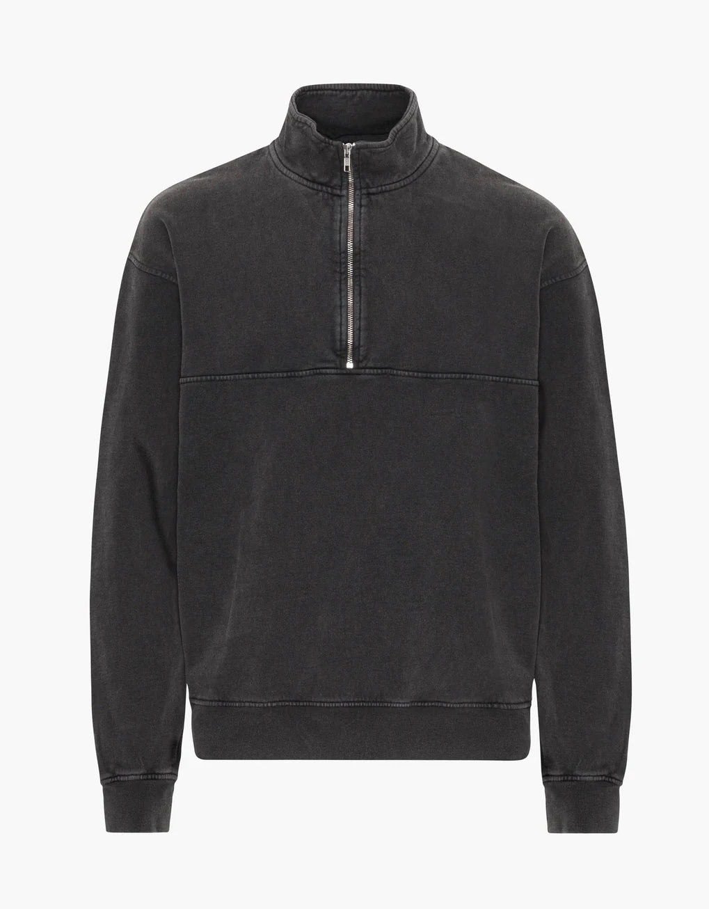 A Colorful Standard Organic Quarter Zip - Faded Black sweatshirt with a zipper on the side.