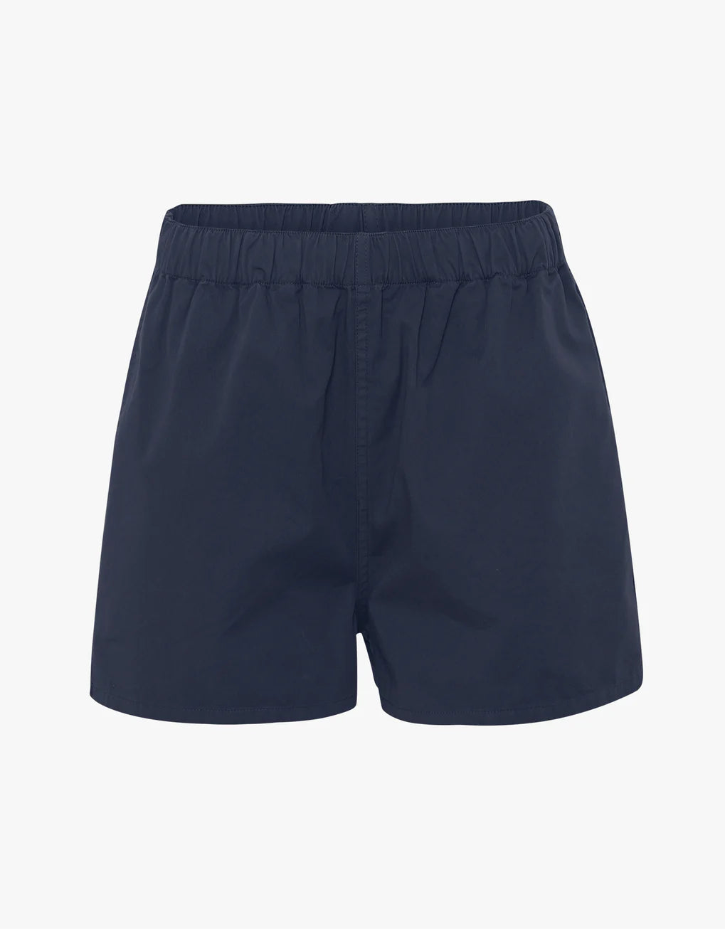 Navy blue, durable Colorful Standard Organic Twill Shorts with an elastic waistband, made from 100% organic cotton twill.