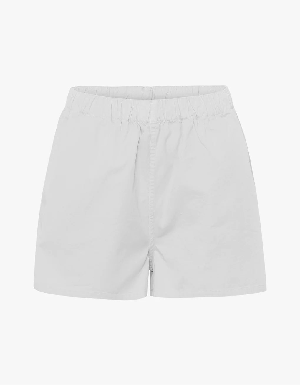 Durable, white Colorful Standard Organic Twill Shorts on a plain background.