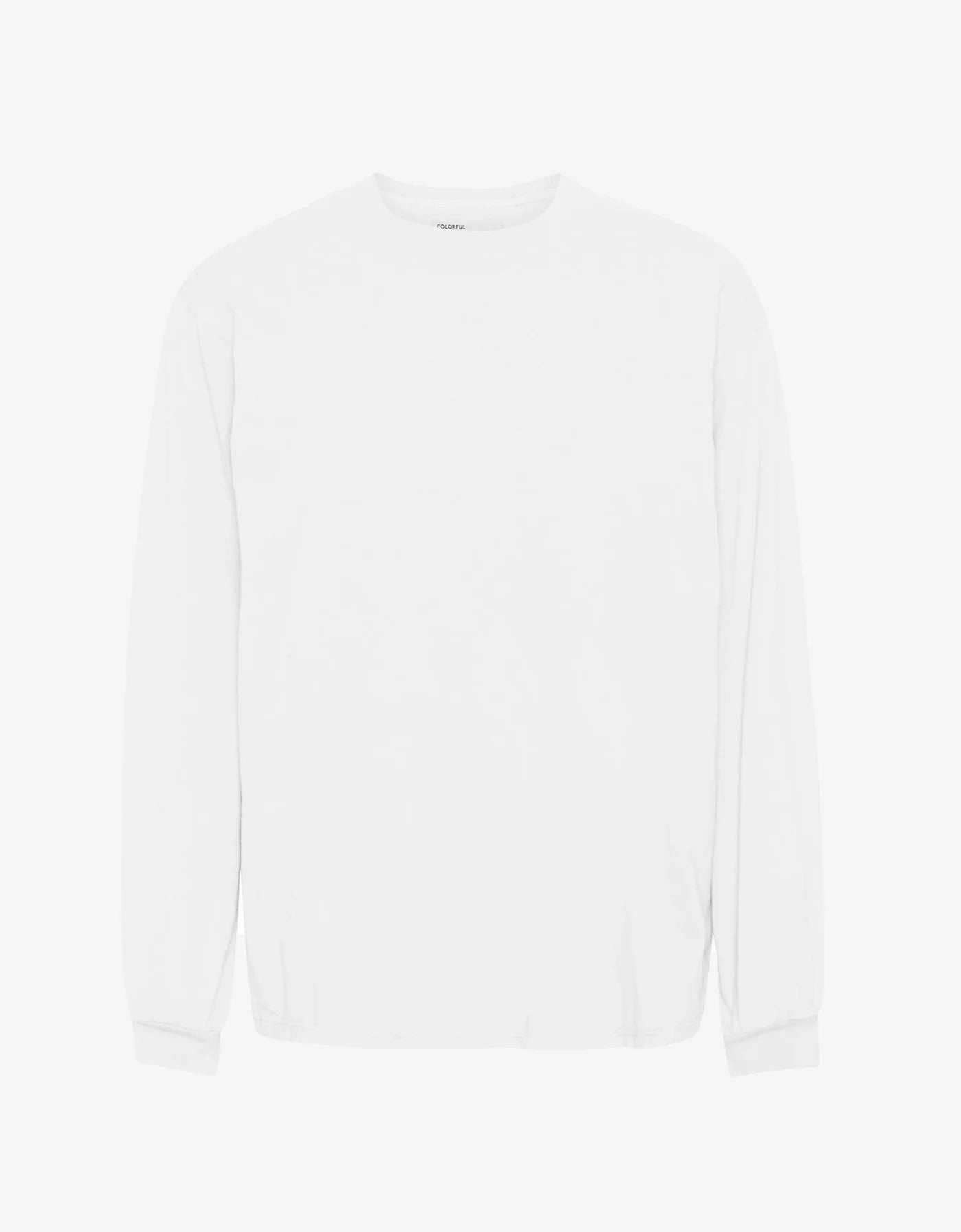 A plain white Organic Oversized Long Sleeve T-Shirt by Colorful Standard, made from organic cotton, displayed against a white background.