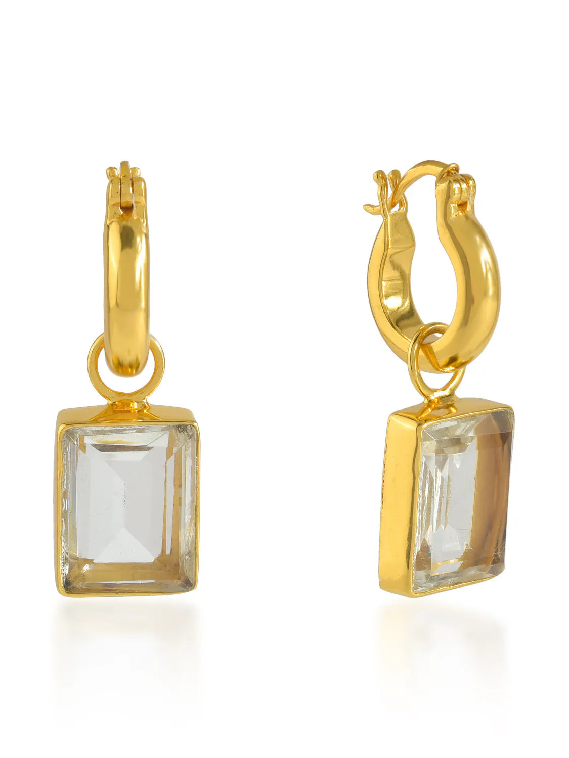 A pair of Shyla - Sorrento Hoops- Gold hoop earrings with a clear cubic zirconia.