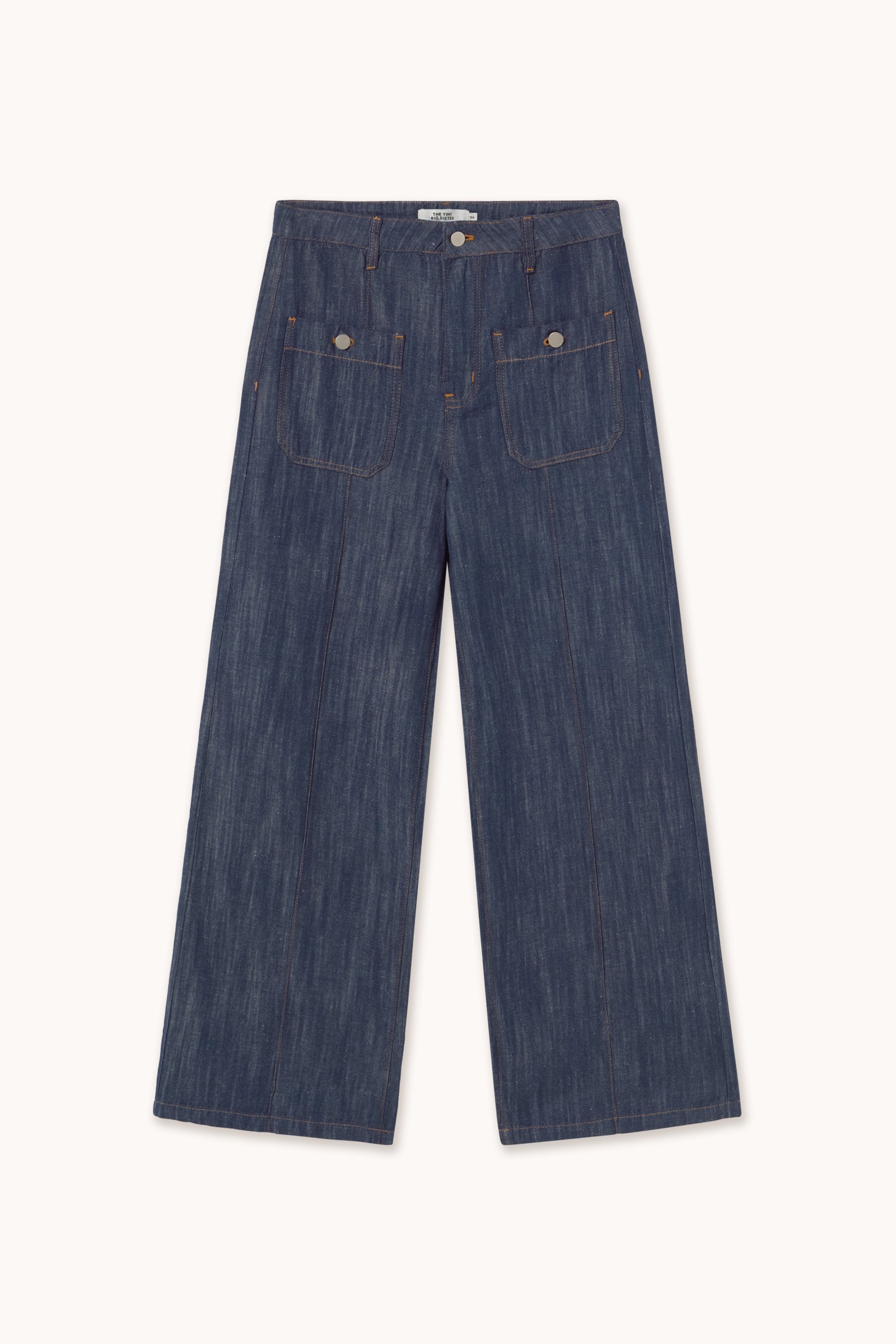 Blue linen and cotton trousers on a white backgroundd