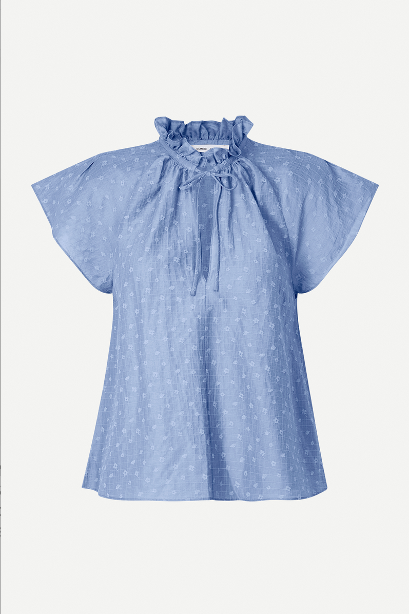 Blue short sleeved dressy top