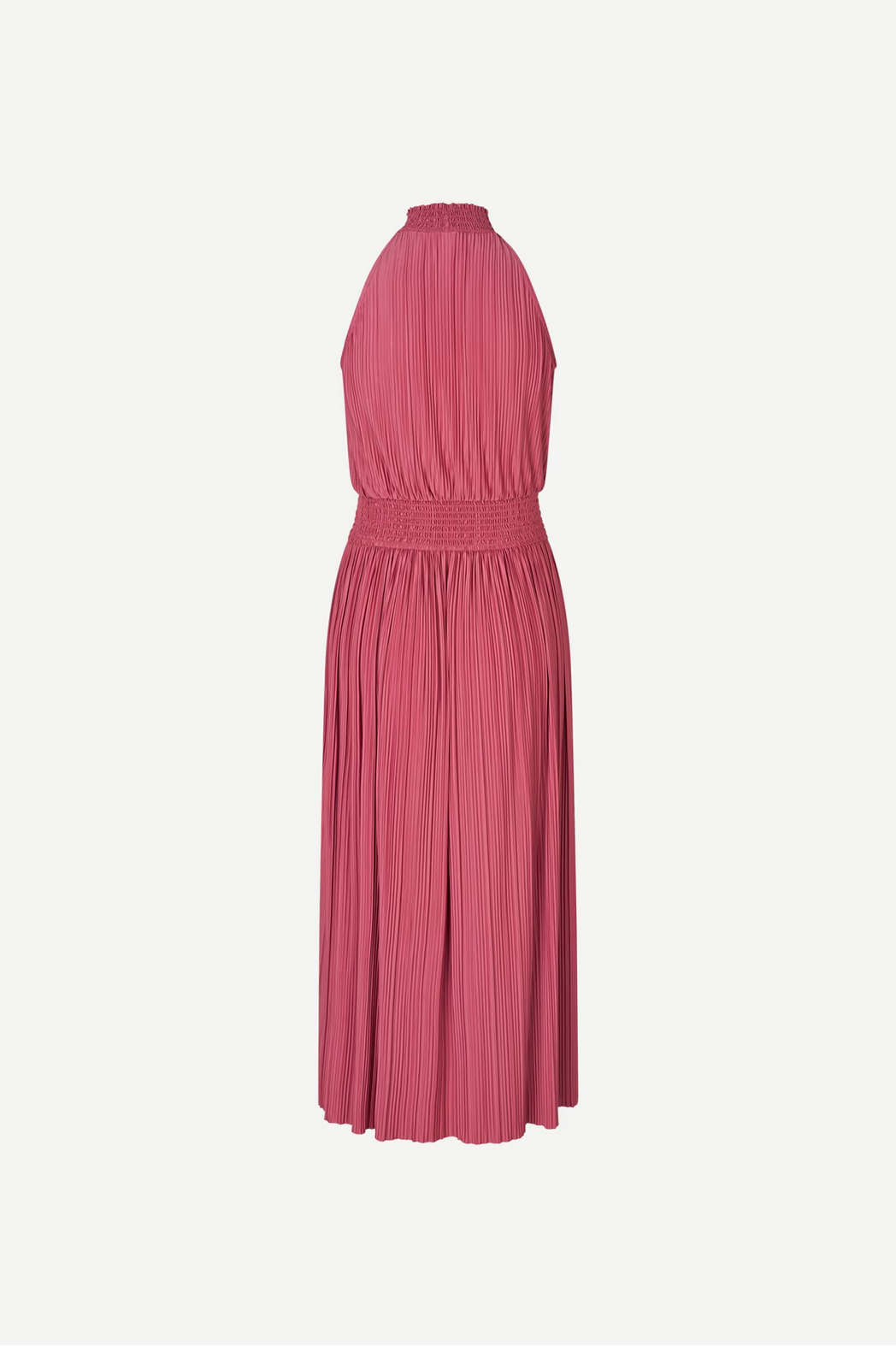 ghost image of a rose wine pink dress with pleats by samsoe samsoe on a white background