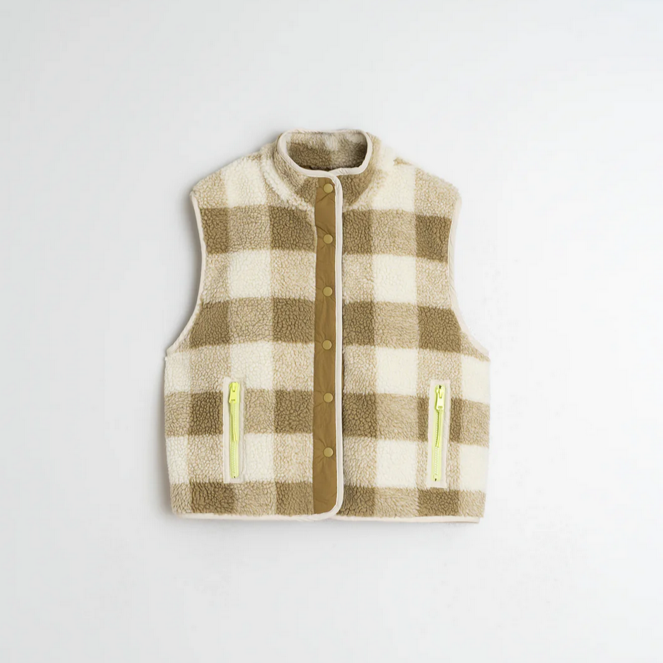 indi and cold Plaid patterned vest on a white background 