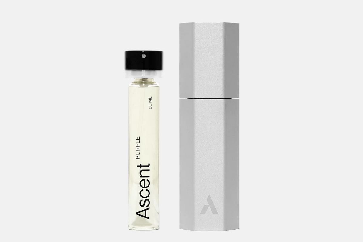 Ascent Starter Pack - Purple, a 20 ml perfume extract vial with a black cap and a matching hexagonal protective case.