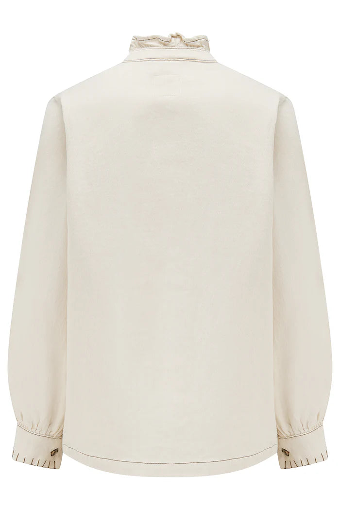 Back view of the Seventy & Mochi Pablo Denim Jacket in Ecru, featuring a classic design with buttoned cuffs.