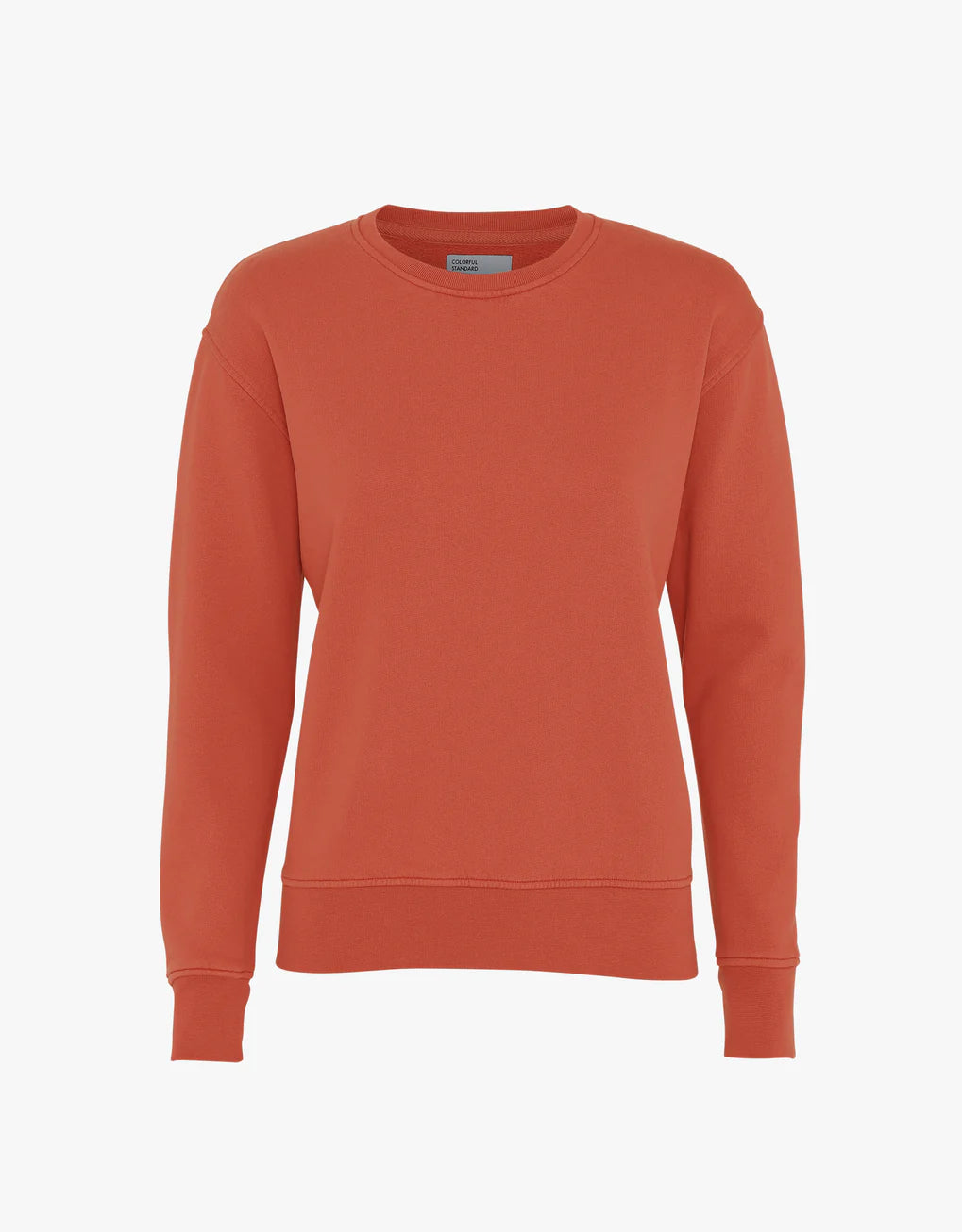 A Colorful Standard Classic Organic Crew sweatshirt in a red color, made from organic cotton and is machine washable.