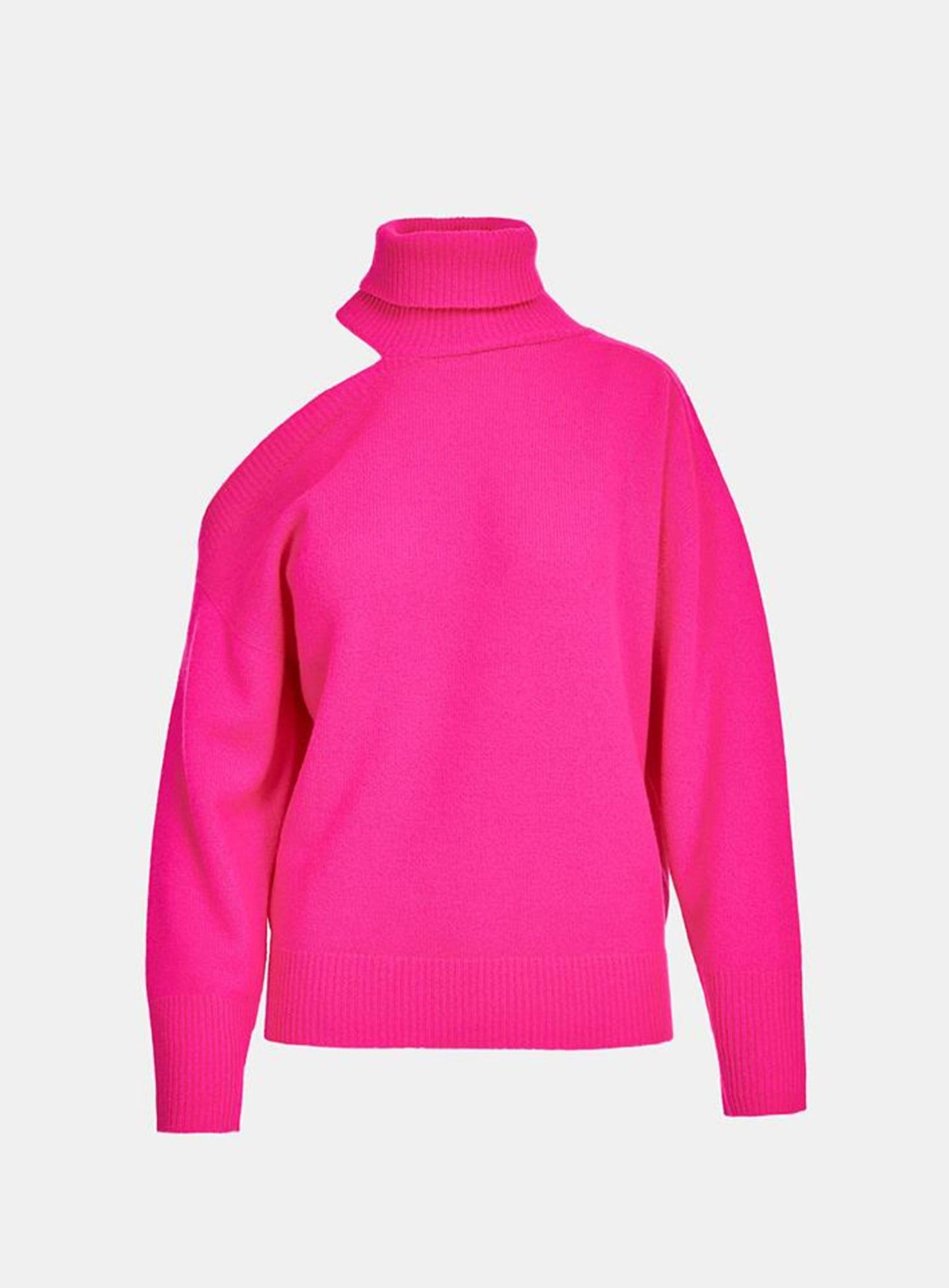 Bright pink jumper with shoulder cutout.