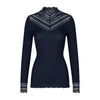product shot of a navy ribbed long sleeved top with nave neckline and cuffs 