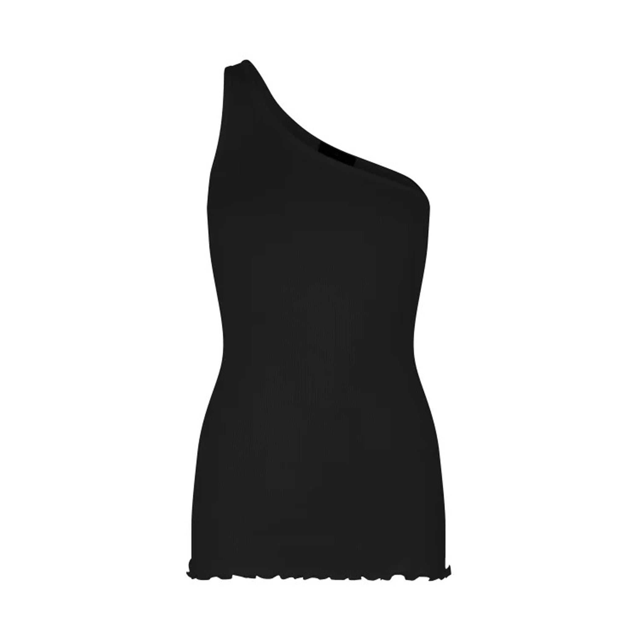 A Rosemunde organic cotton one shoulder top with ruffles, machine washable.