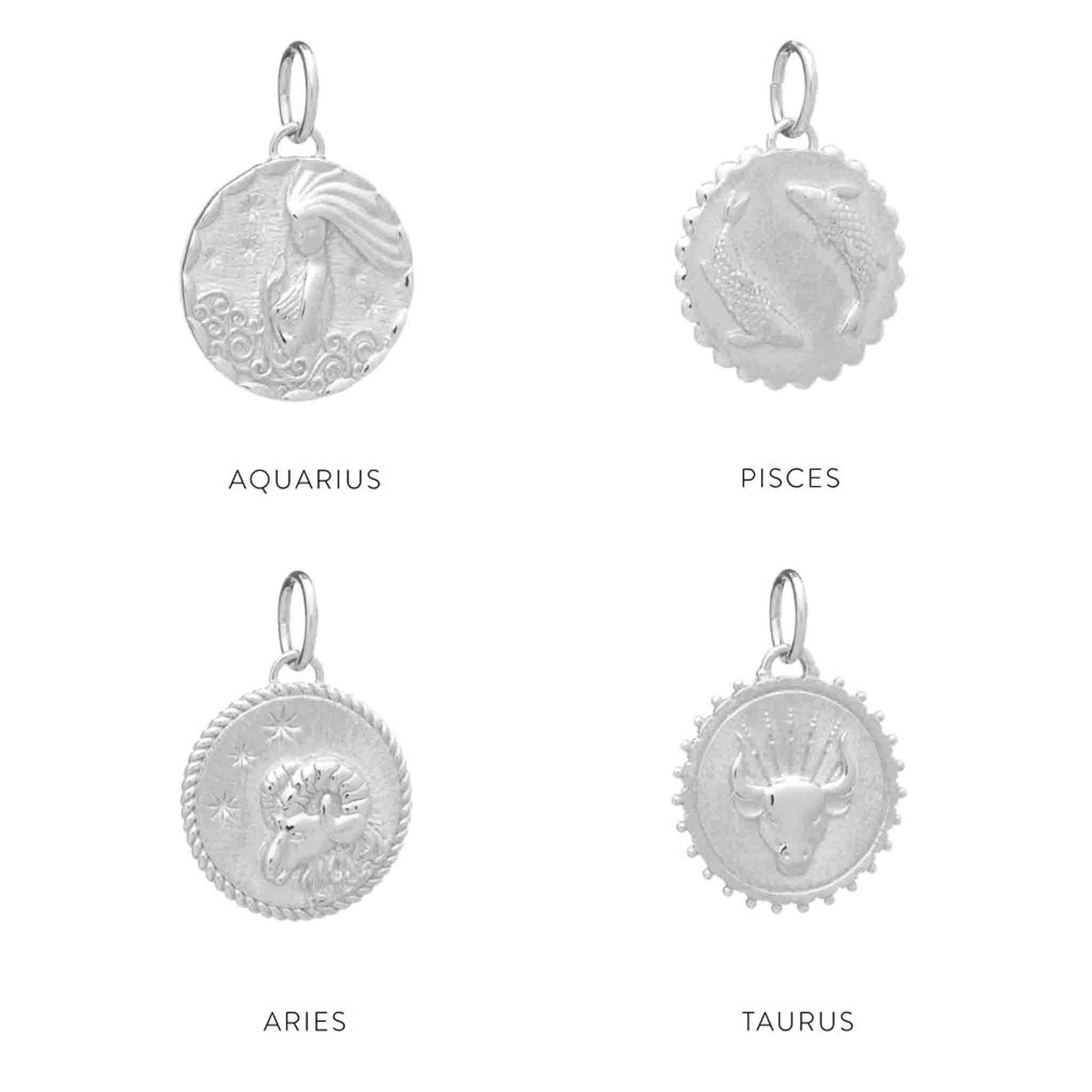 This description focuses on the product "Zodiac Art Coin Necklace" by the brand "Rachel Jackson" and includes elements of tattoo art.