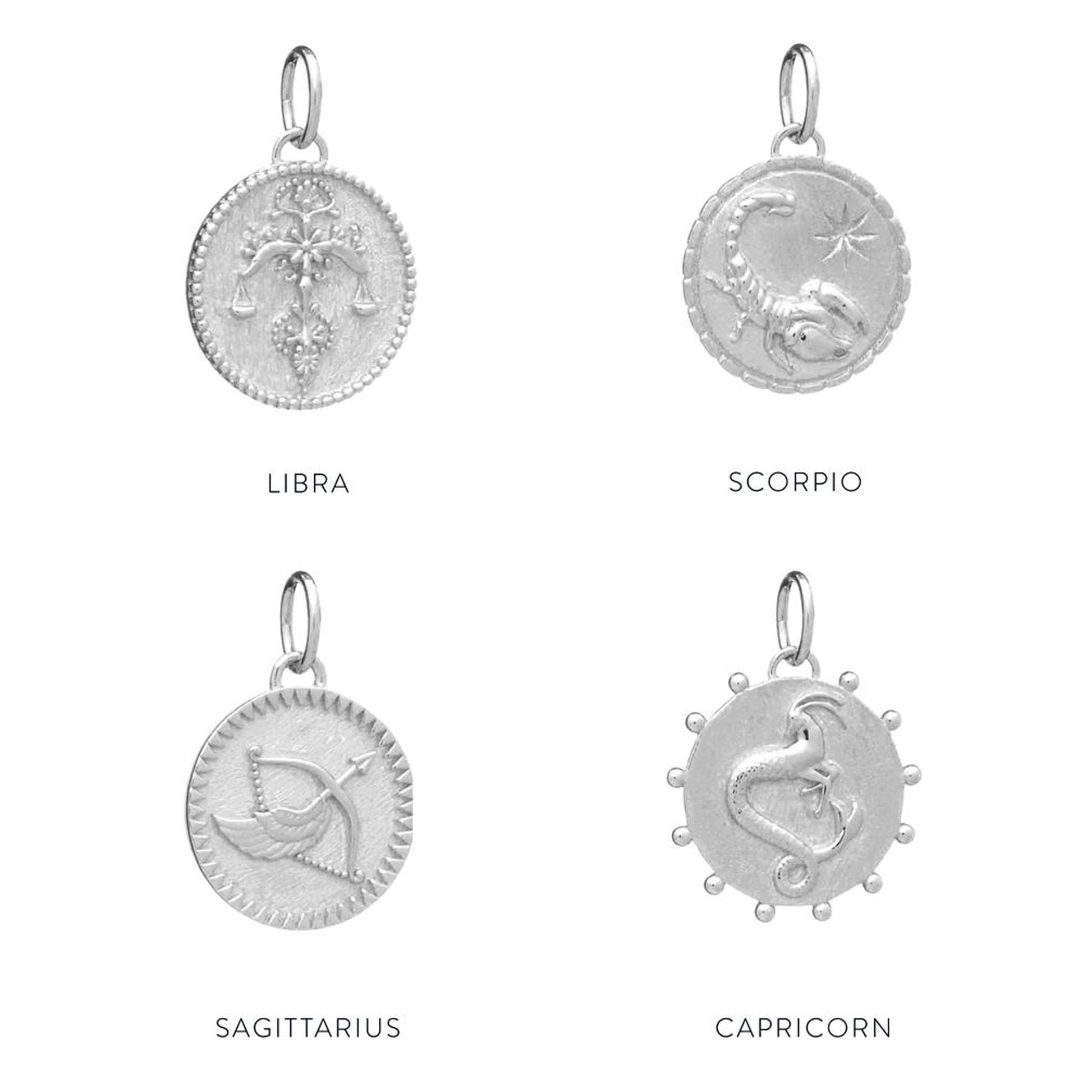 Libra and Scorpio enthusiasts can find stunning Rachel Jackson Zodiac Art Coin Necklaces and coin-inspired tattoo art.